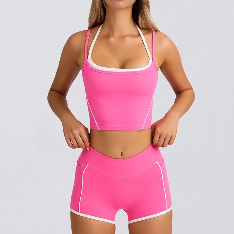 Sports Underwear Vest Shorts Suspender Bra Beauty Back Pilates Skinny High Elastic Fitness Running Yoga Set Clothes for Women - Image 2