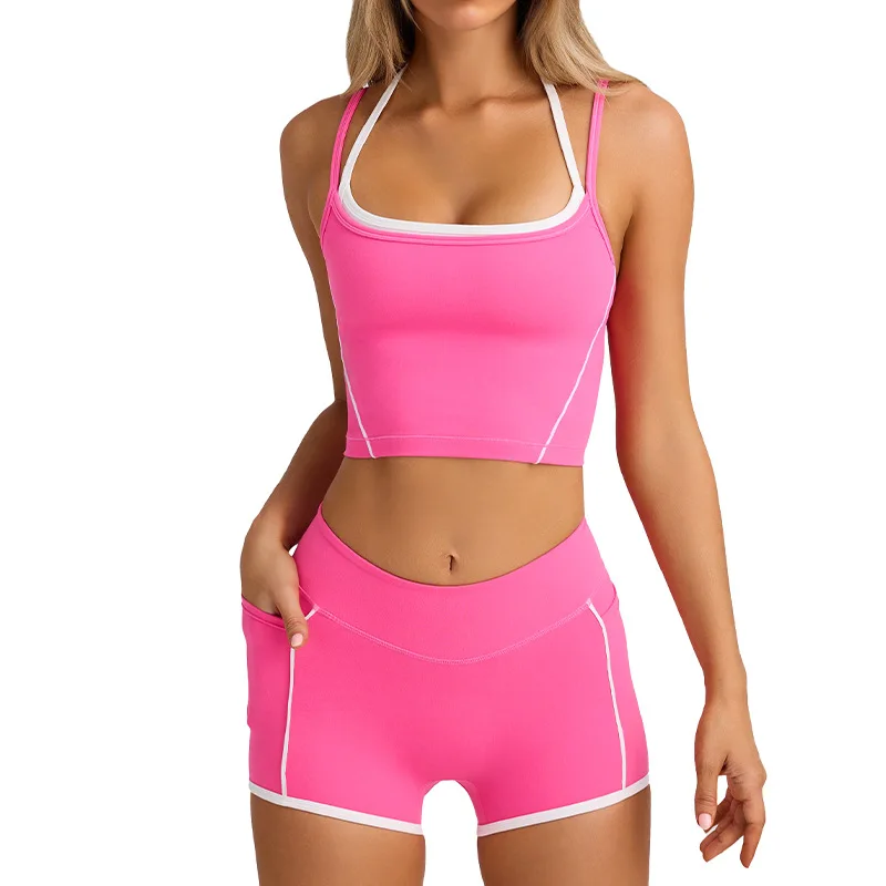 Sports Underwear Vest Shorts Suspender Bra Beauty Back Pilates Skinny High Elastic Fitness Running Yoga Set Clothes for Women - Image 5