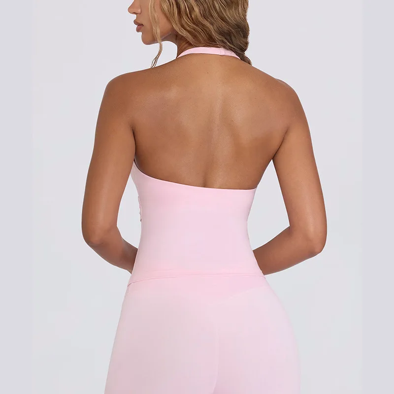 Anti-Shock Seamless Lift Sports Bra Halter Neck Open Back Yoga Tank Top Built-In Padding Women’s Gym Workout Activewear - Image 3